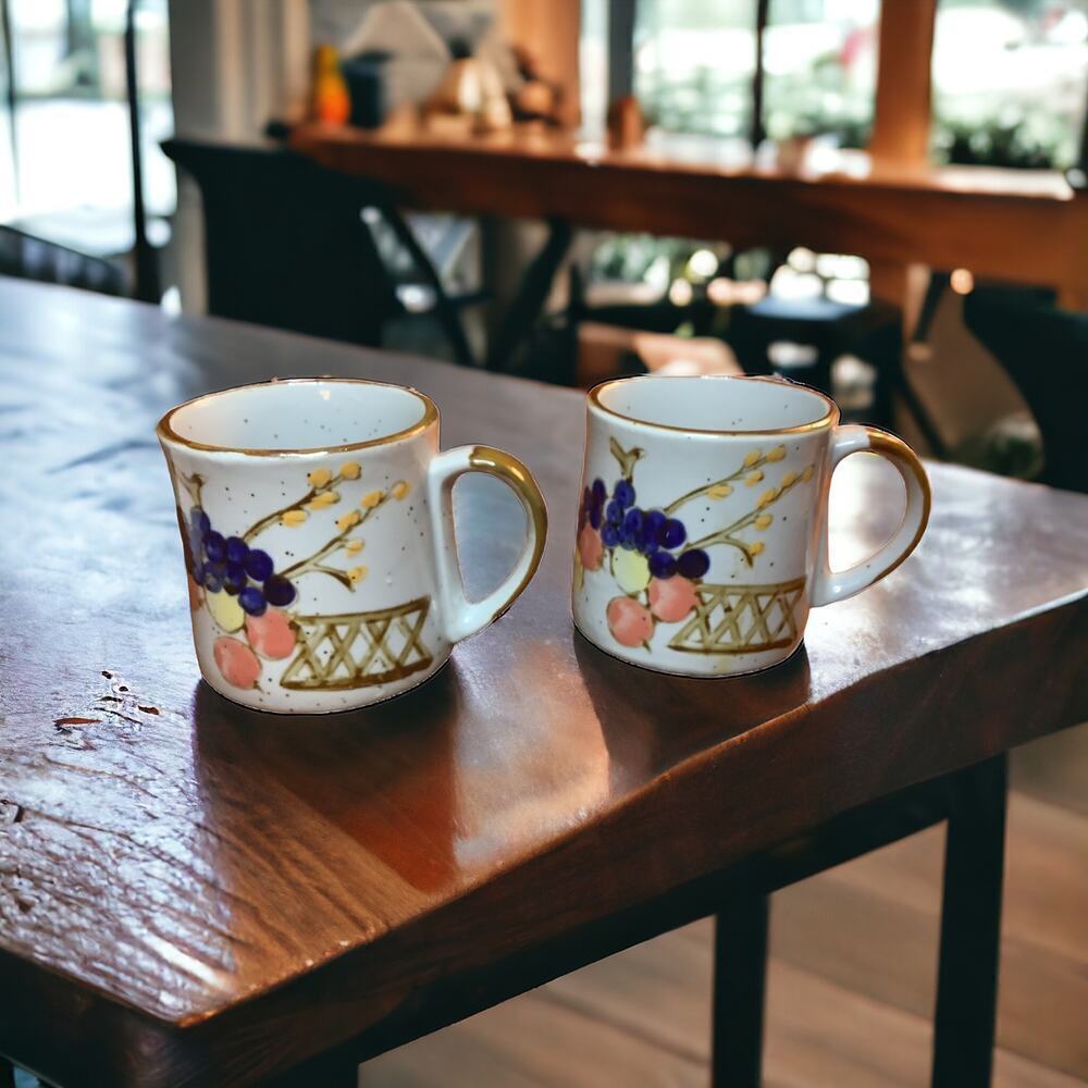 Vintage Otagiri Mugs, Grapes Fruit, Vintage Speckled Stoneware, Set of Two